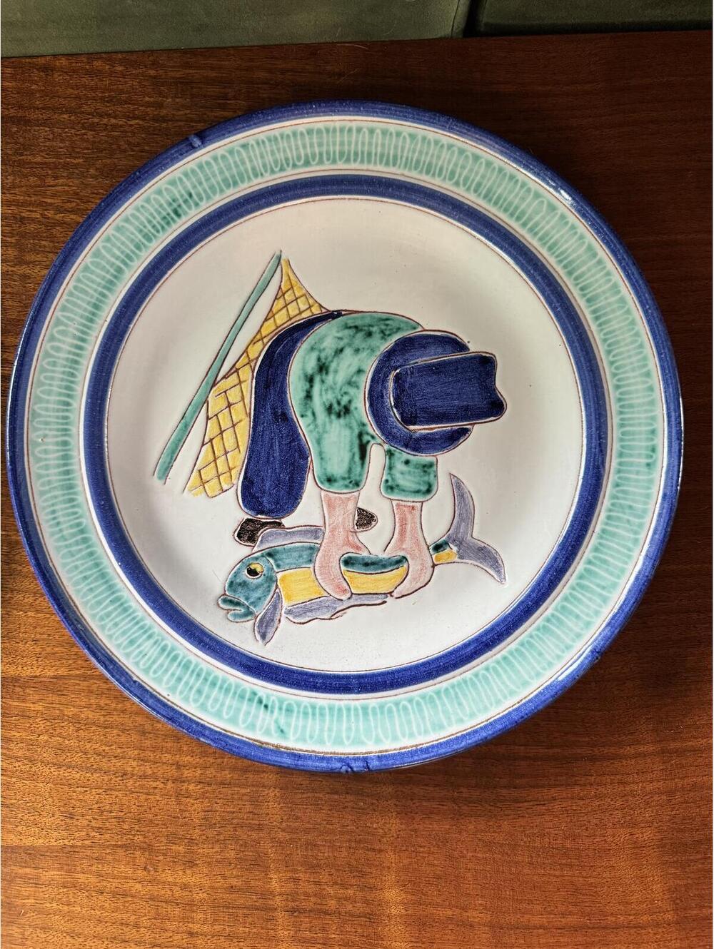 Vintage Elle Keramikk Norway Mid-Century Plate Set - Fisherman & Fisherwoman